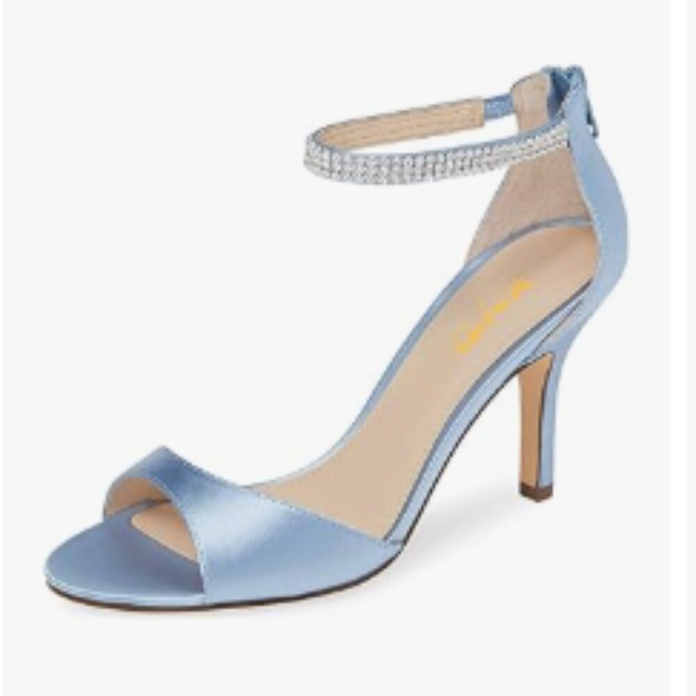 XYD Women's Open Toe Rhinestones Ankle Strap Sandals Mid Heel Pumps Bridal